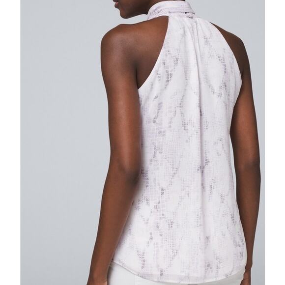 White House Black Market snake print halter tank white lavender high mock neck - Picture 2 of 7